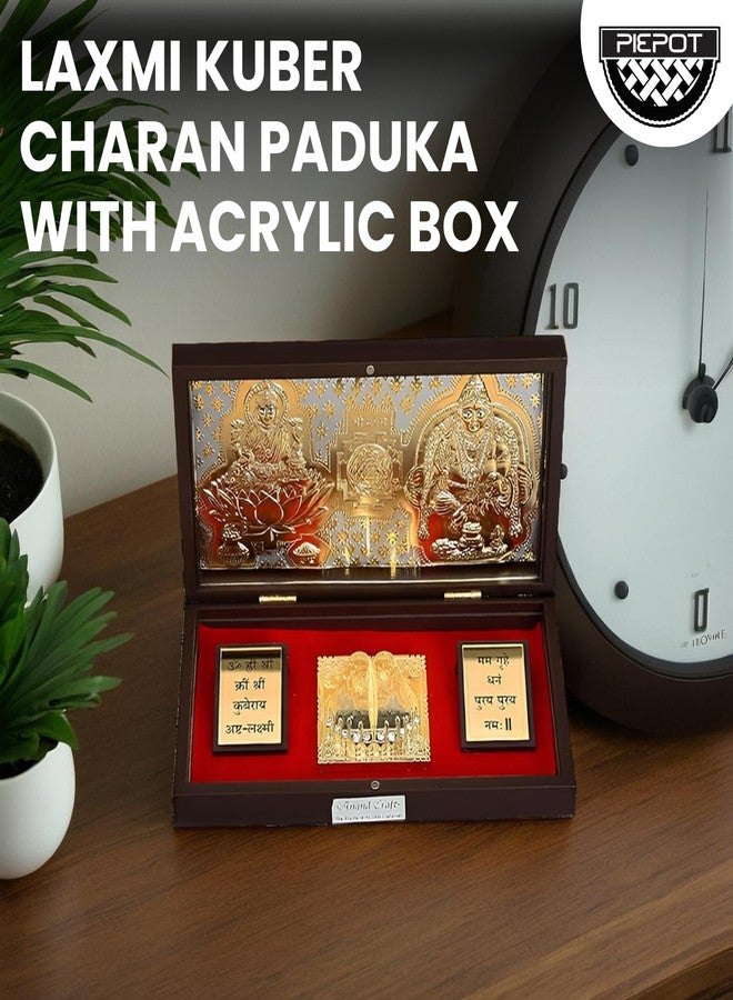 Piepot Laxmi Kuber Charan Paduka | Laxmi Kubera Idol | Laxmi Kuber Yantra Original | Gold Plated | Charan Paduka Box for Pooja, Weeding Gifts & House Warming | Prayer Box | Diwali Gifts - Image 5